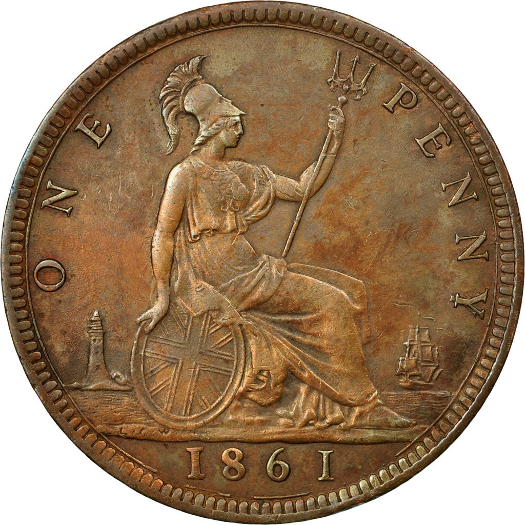 Coin, Great Britain, Victoria, Penny, 1861, Extremely rare, AU(50-53), Bronze
