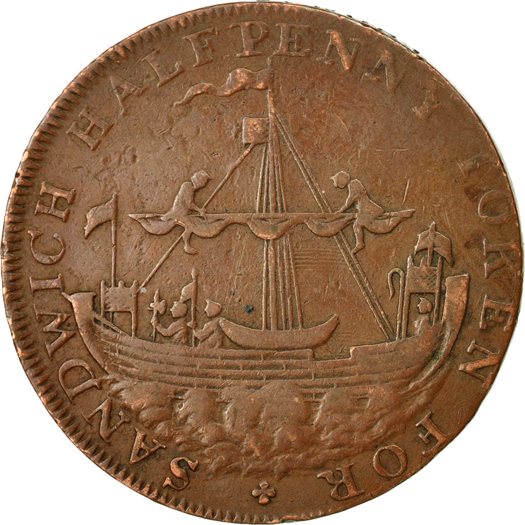 Coin, Great Britain, Kent, Halfpenny Token, Sandwich, EF(40-45), Copper