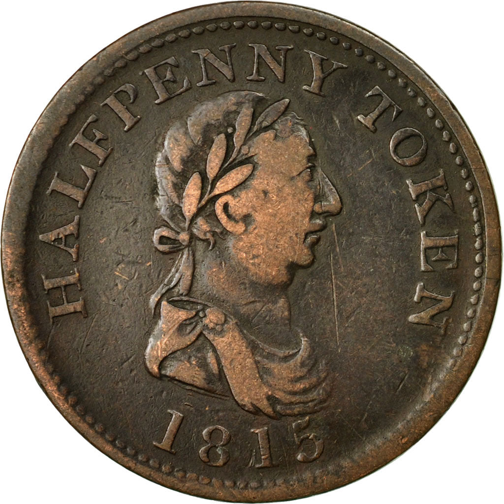 Coin, Canada, Nova Scotia, Halfpenny Token, 1815, Halifax, VF(20-25), Copper
