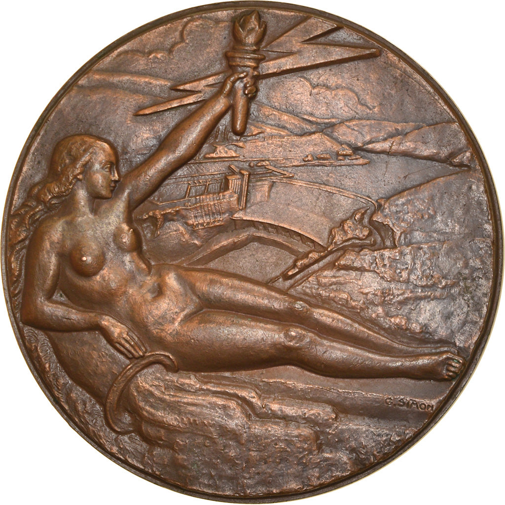 France, Médaille, Art Déco, Electricité, Femme Nue, Simon, SUP, Bronze