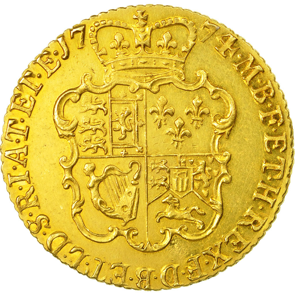Coin, Great Britain, George III, Guinea, 1774, MS(60-62), Gold, KM:604