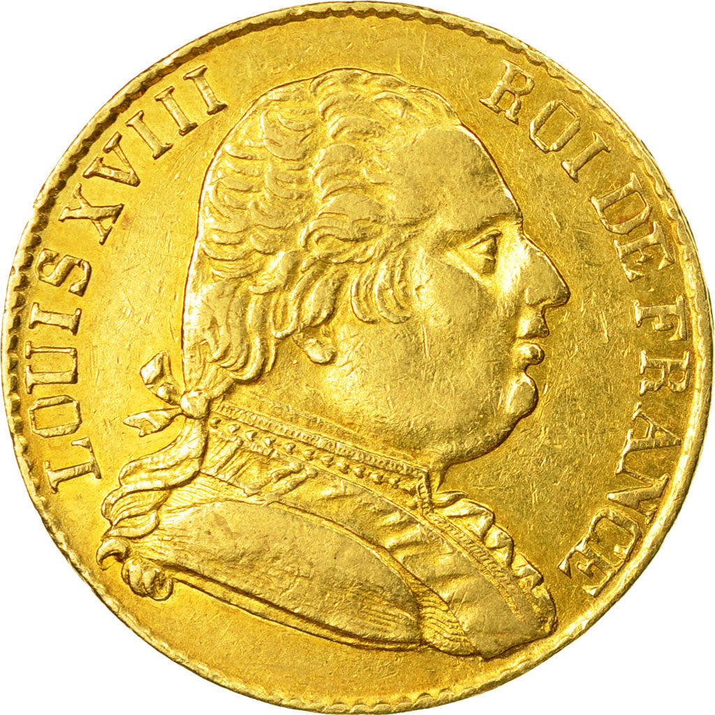 Coin, France, Louis XVIII, 20 Francs, 1815, London, AU(50-53), Gold, KM:1