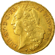 Coin, France, Louis XV, Double Louis d'or, 1756/49, Strasbourg, AU(50-53), Gold