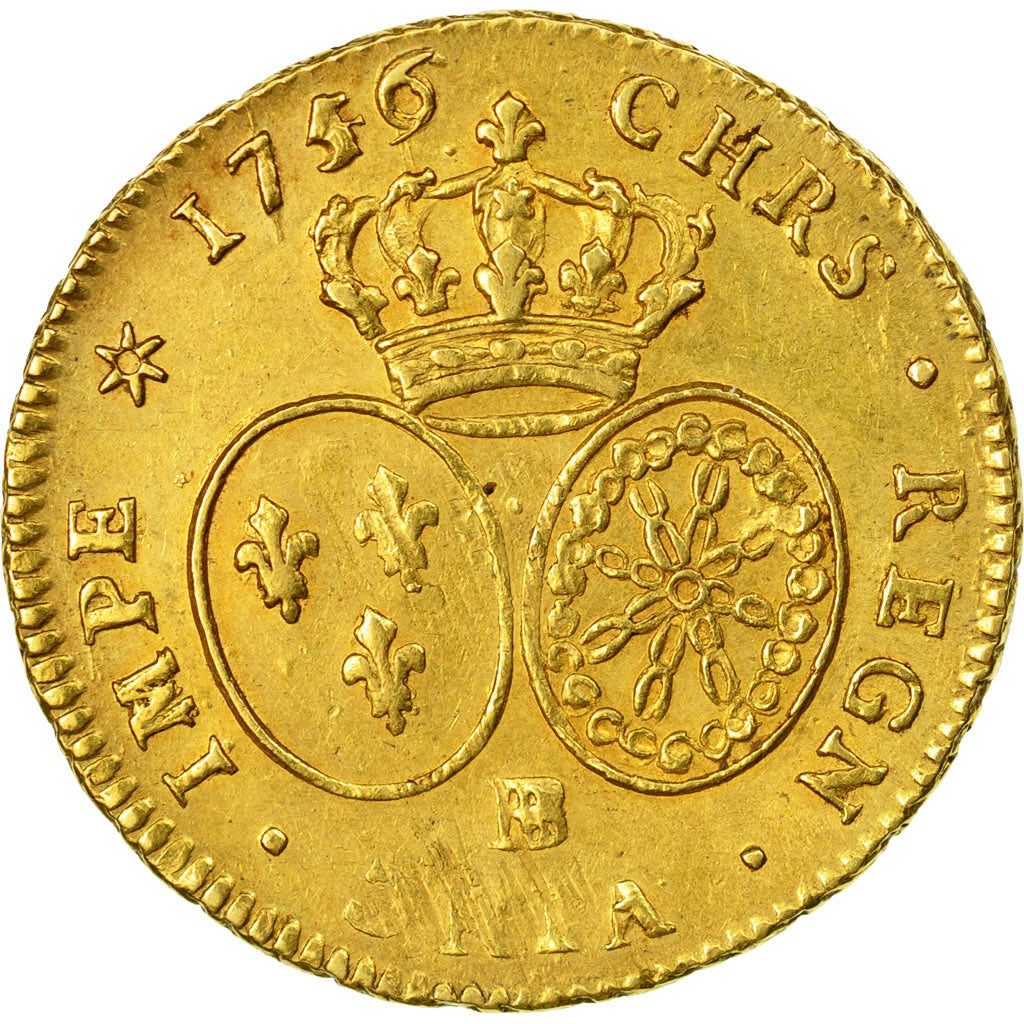 Coin, France, Louis XV, Double Louis d'or, 1756/49, Strasbourg, AU(50-53), Gold