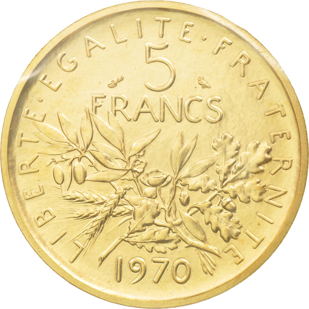 Munten, Frankrijk, Semeuse, 5 Francs, 1970, Piéfort, FDC, Goud, KM:P410