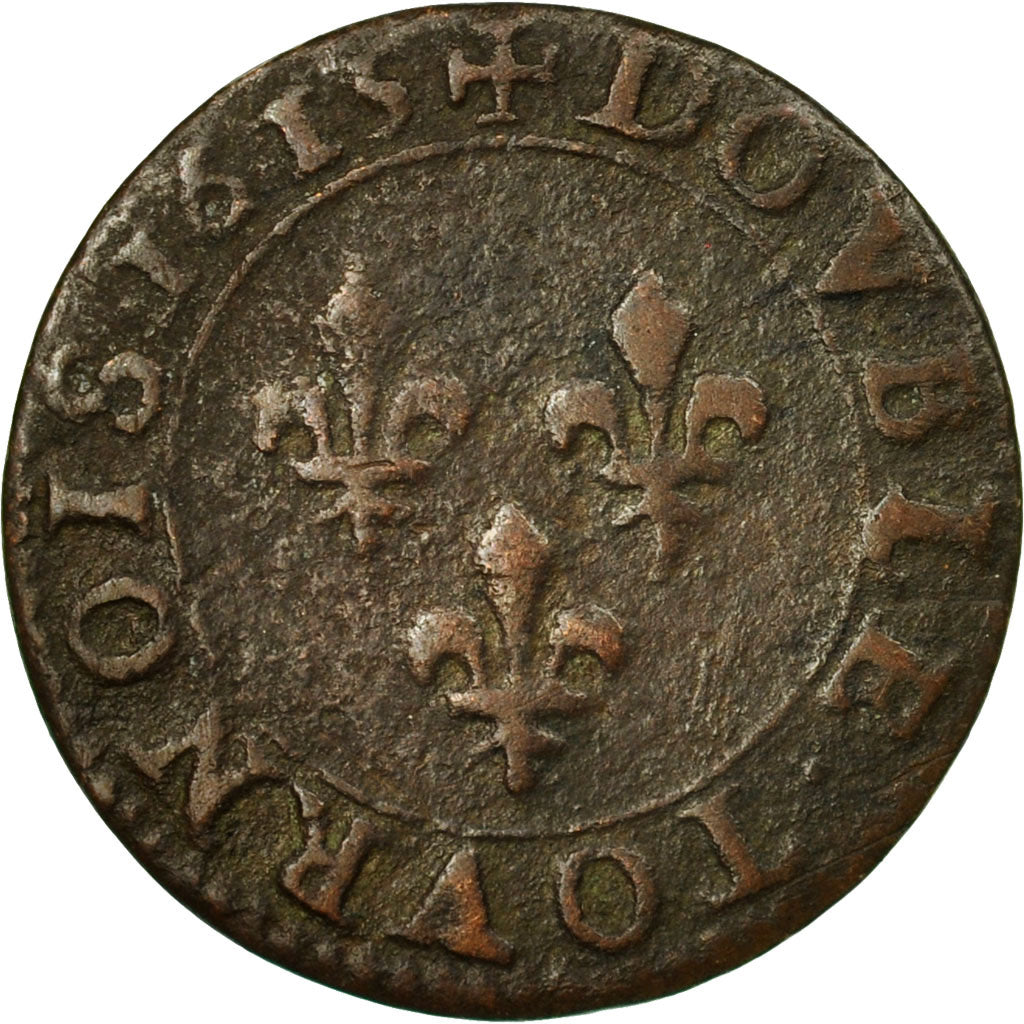 Coin, France, Louis XIII, Double Tournois, 1615, Paris, VF(20-25), Copper