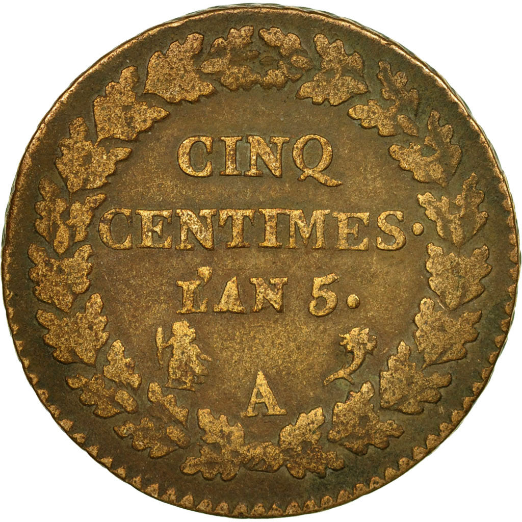 Coin, France, Dupré, 5 Centimes, AN 5, Paris, VF(20-25), Bronze, KM:640.1