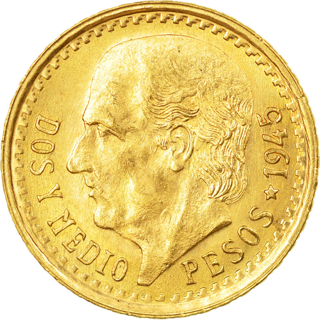 Coin, Mexico, 2-1/2 Pesos, 1945, Mexico City, MS(63), Gold, KM:463