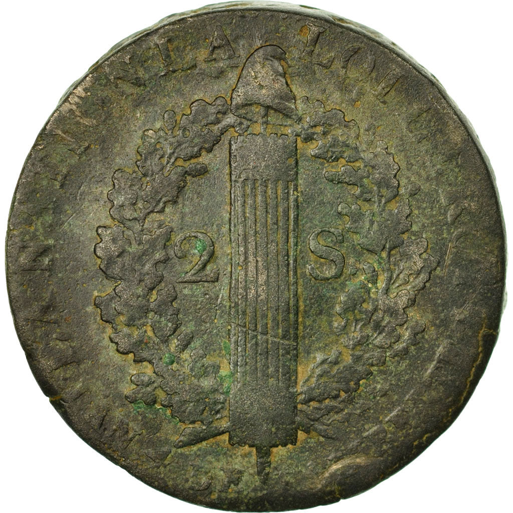 Coin, France, Louis XVI, 2 Sols, 1792, Lille, Variety, VF(30-35), Bronze
