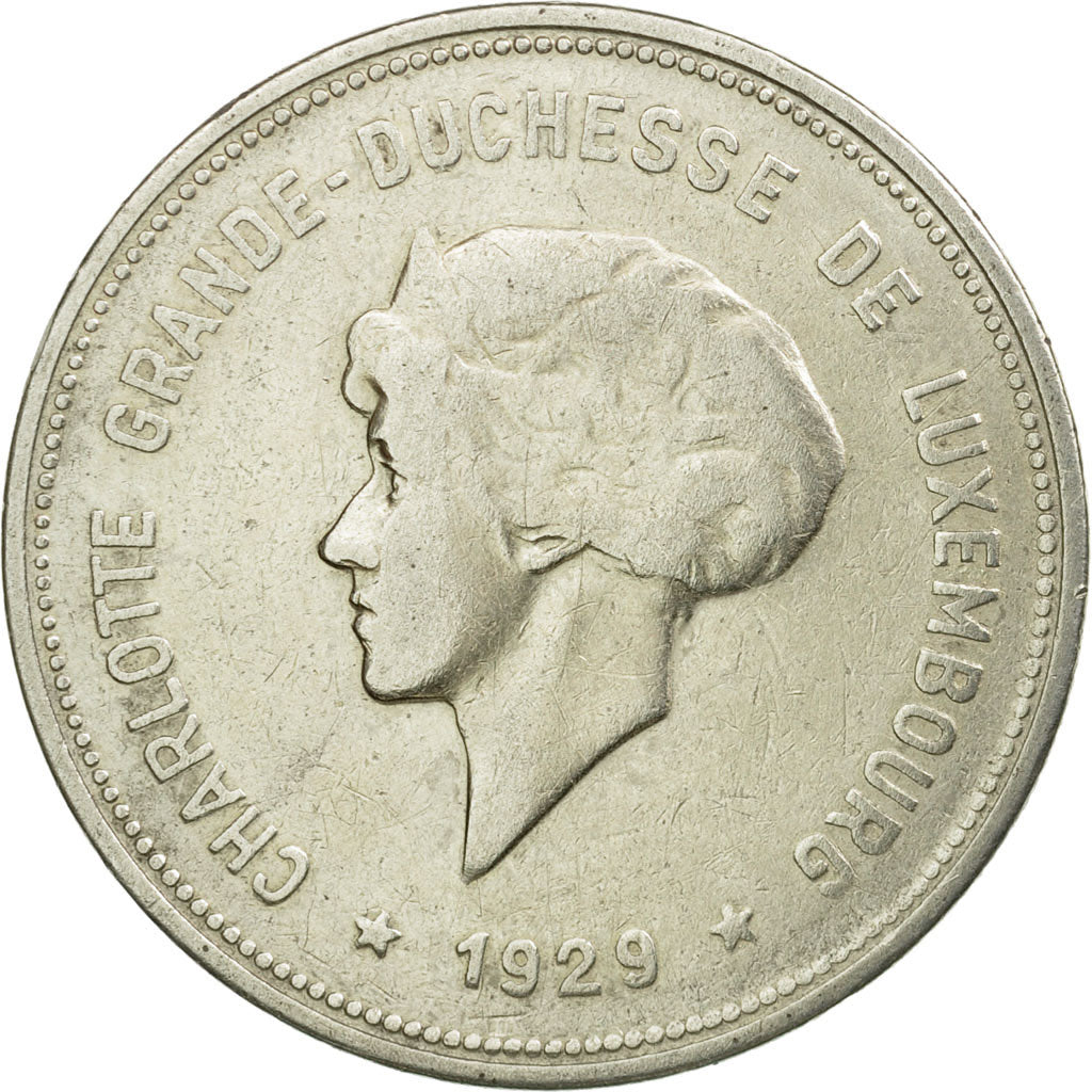 Coin, Luxembourg, Charlotte, 5 Francs, 1929, VF(30-35), Silver, KM:38
