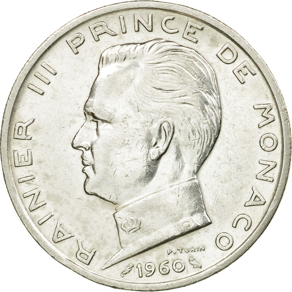 Coin, Monaco, Rainier III, 5 Francs, 1960, AU(50-53), Silver, KM:141