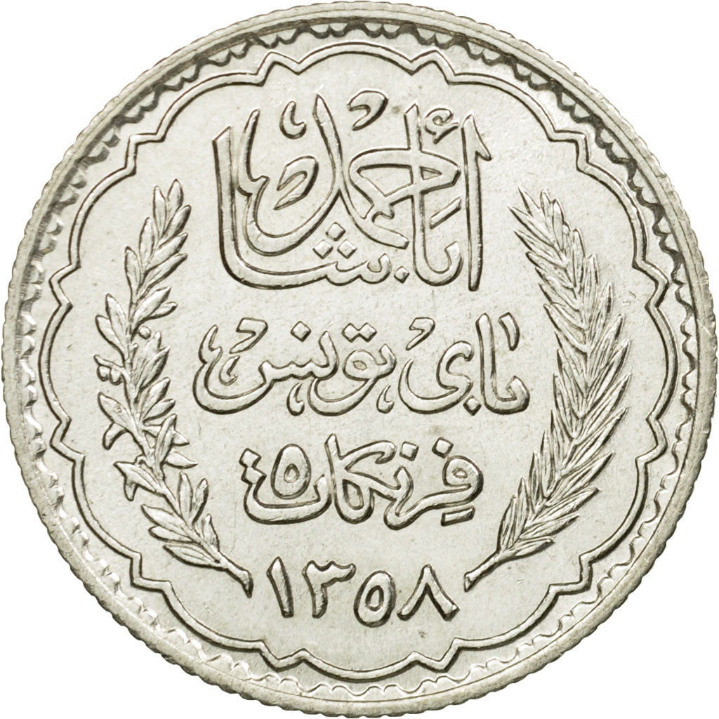 Moneta, Tunisia, Ahmad Pasha Bey, 5 Francs, 1939, Paris, SPL, Argento, KM:264