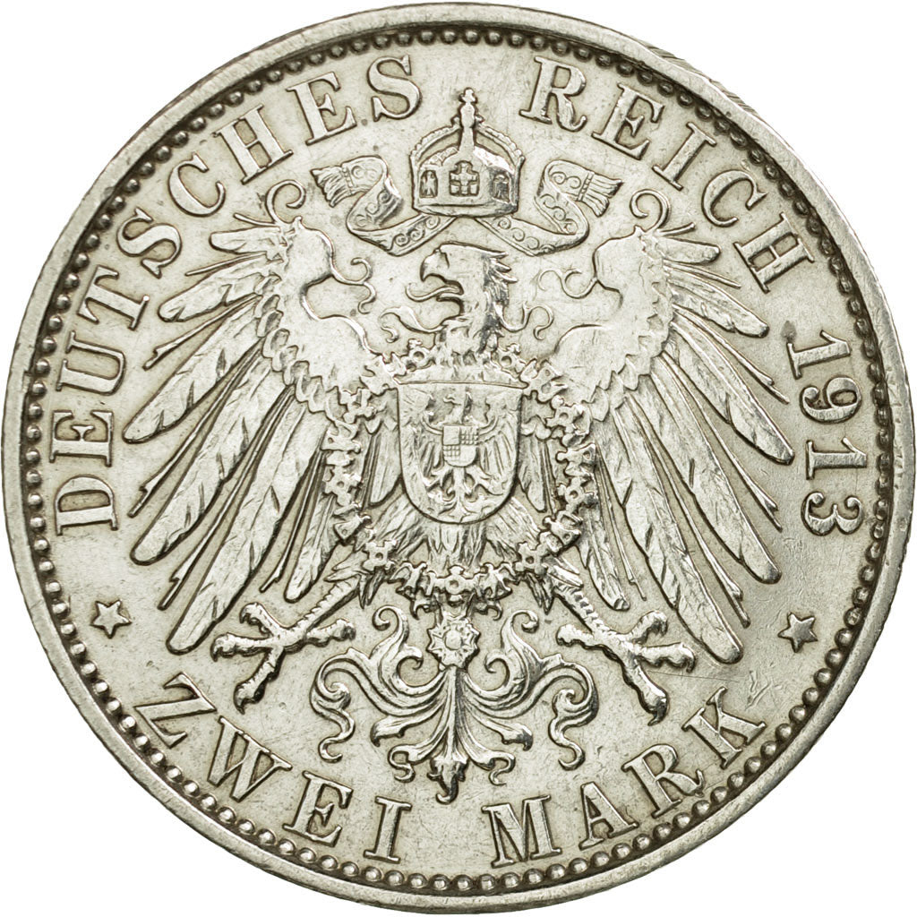 Coin, German States, PRUSSIA, Wilhelm II, 2 Mark, 1913, Berlin, AU(50-53)