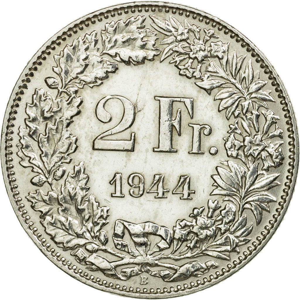 Coin, Switzerland, 2 Francs, 1944, Bern, EF(40-45), Silver, KM:21