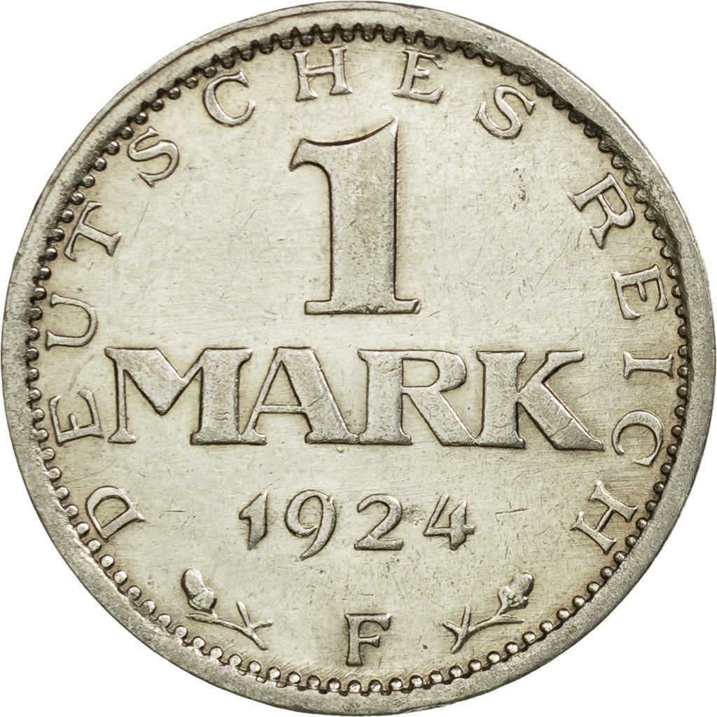 Coin, GERMANY, WEIMAR REPUBLIC, Mark, 1924, Stuttgart, EF(40-45), Silver, KM:42