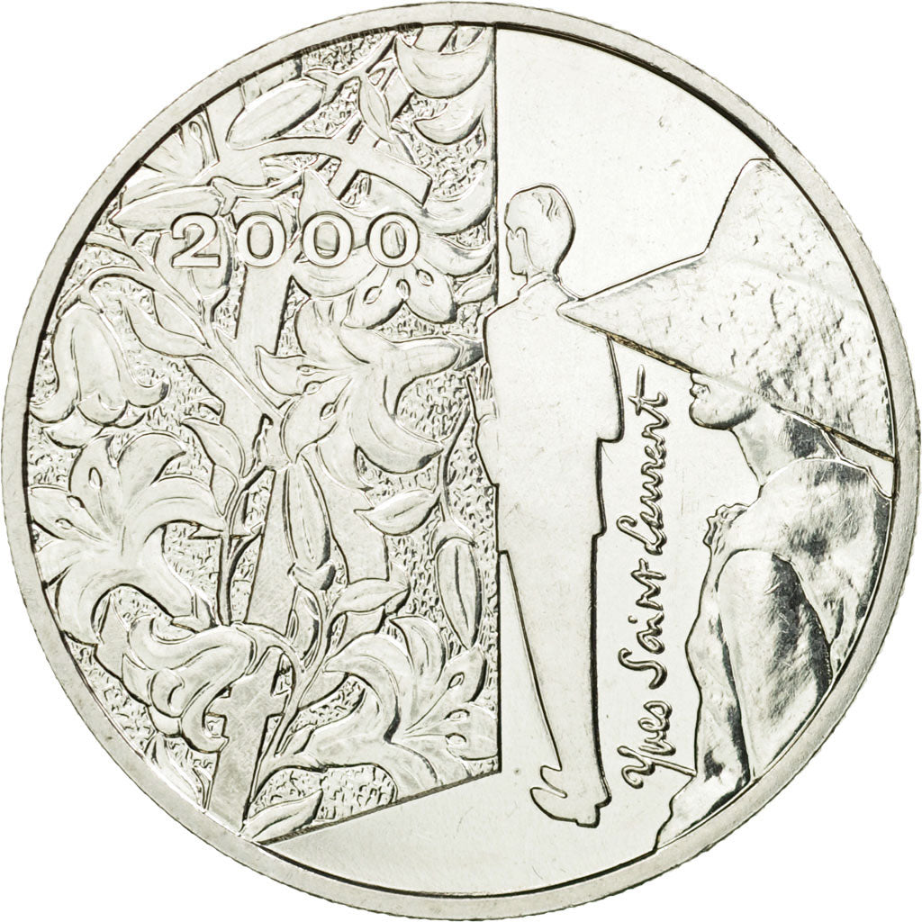 Coin, France, Yves St. Laurent, 5 Francs, 2000, Paris, MS(60-62), Silver