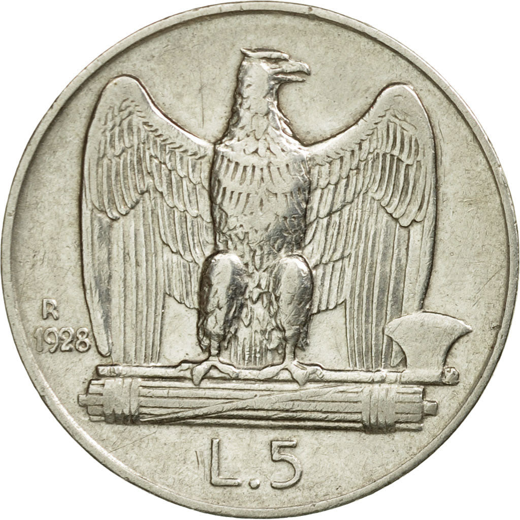 Coin, Italy, Vittorio Emanuele III, 5 Lire, 1928, Rome, EF(40-45), Silver