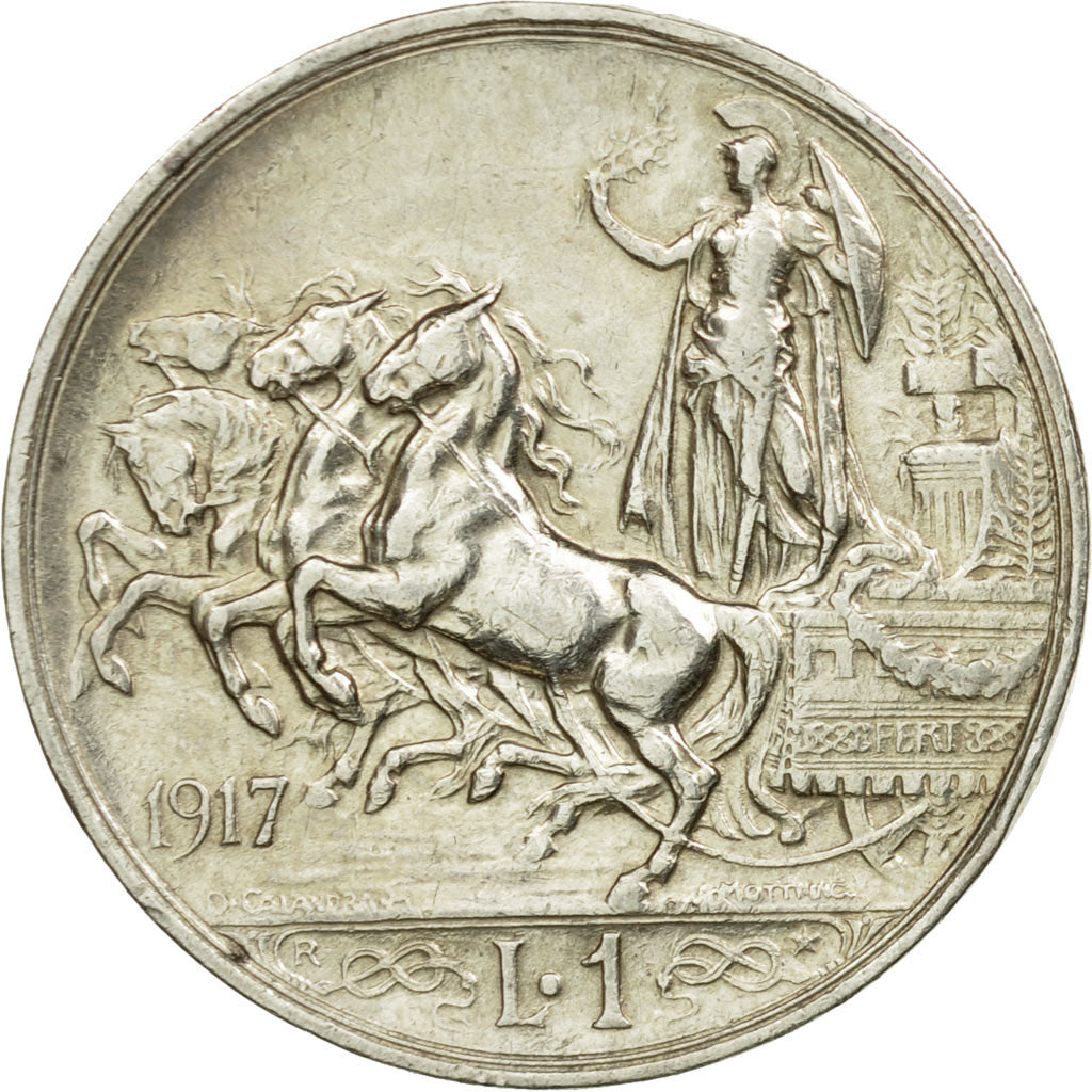 Coin, Italy, Vittorio Emanuele III, Lira, 1917, Rome, EF(40-45), Silver, KM:57