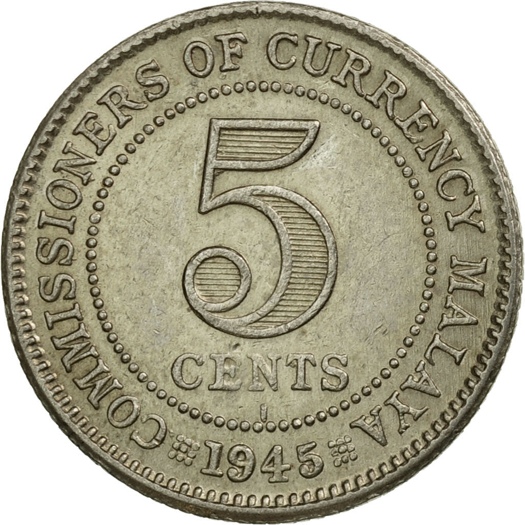 Coin, MALAYA, 5 Cents, 1945, AU(50-53), Silver, KM:3a