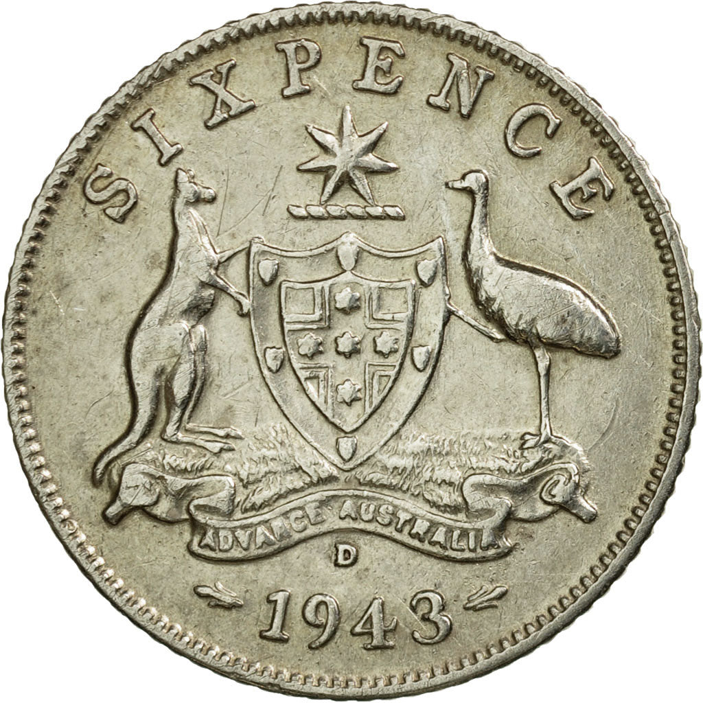 Coin, Australia, George VI, Sixpence, 1943, Denver, EF(40-45), Silver, KM:38