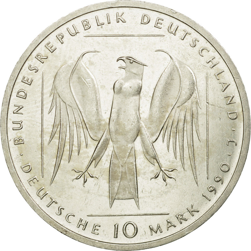 Coin, GERMANY - FEDERAL REPUBLIC, 10 Mark, 1990, Hamburg, Germany, AU(55-58)