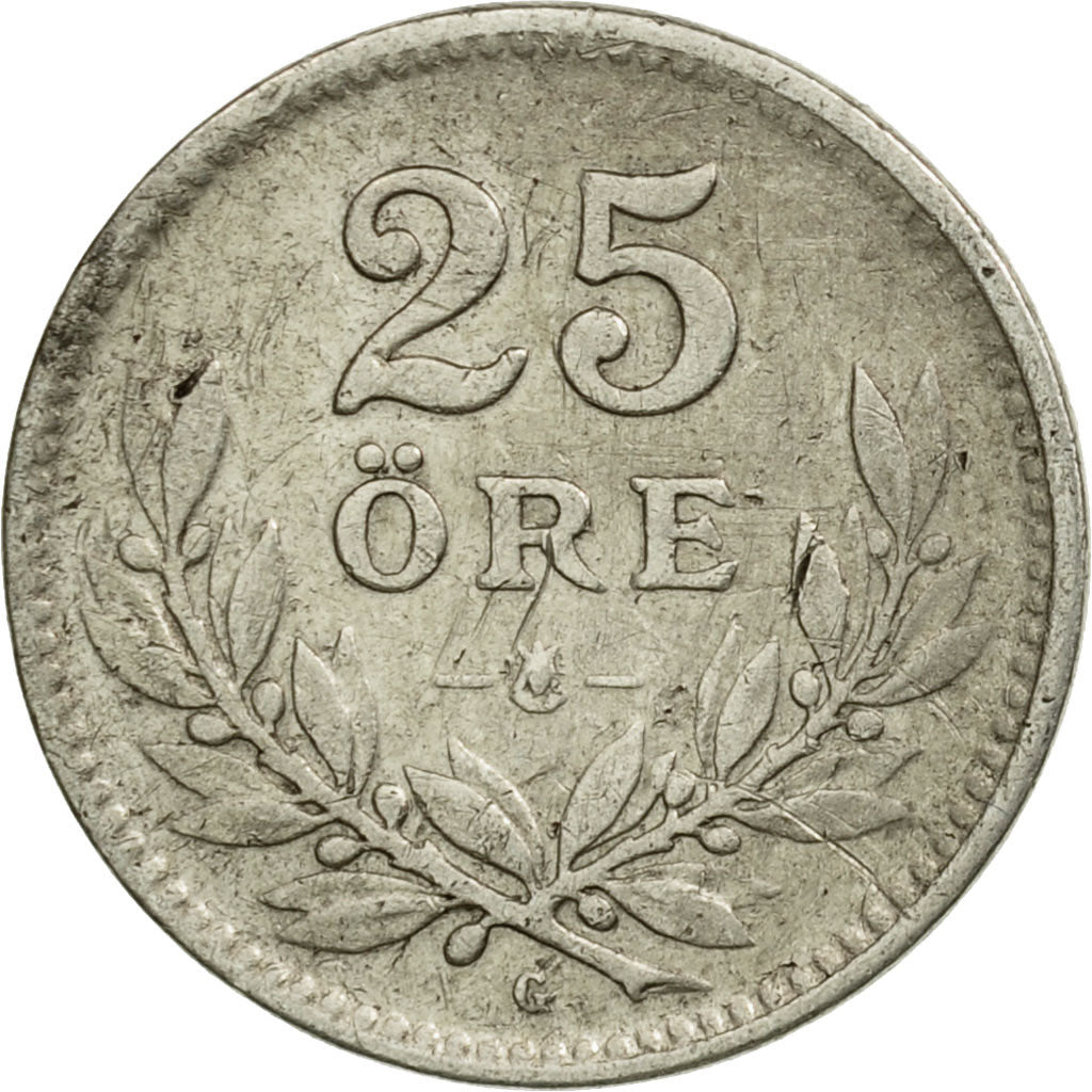 Moneda, Suecia, Gustaf V, 25 Öre, 1930, BC+, Plata, KM:785