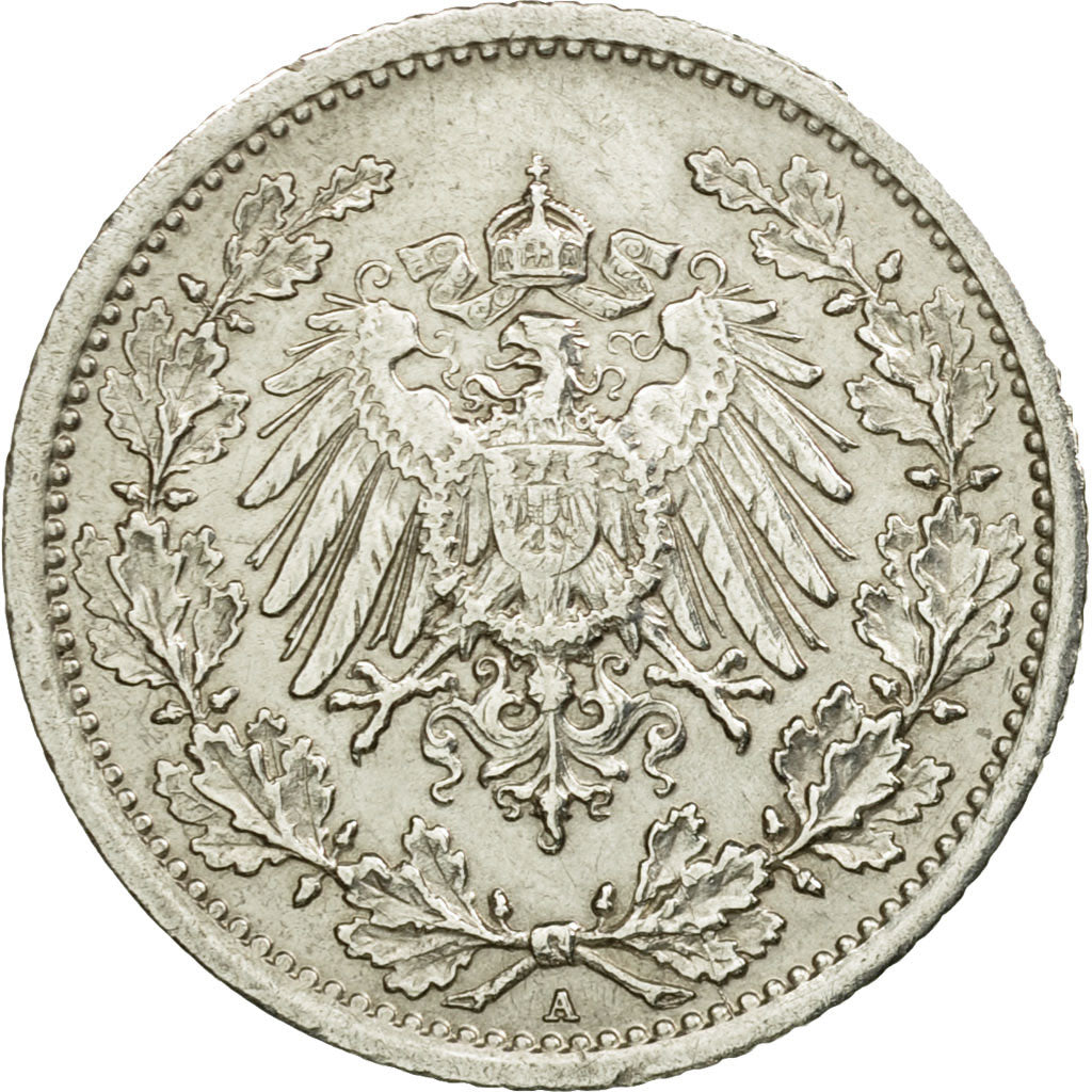 Moneta, GERMANIA - IMPERO, 1/2 Mark, 1913, Berlin, BB+, Argento, KM:17