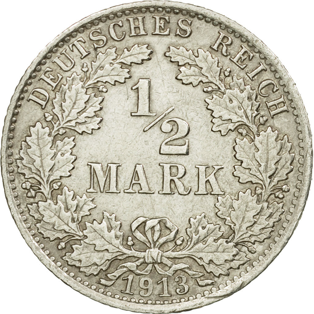 Moneta, GERMANIA - IMPERO, 1/2 Mark, 1913, Berlin, BB+, Argento, KM:17