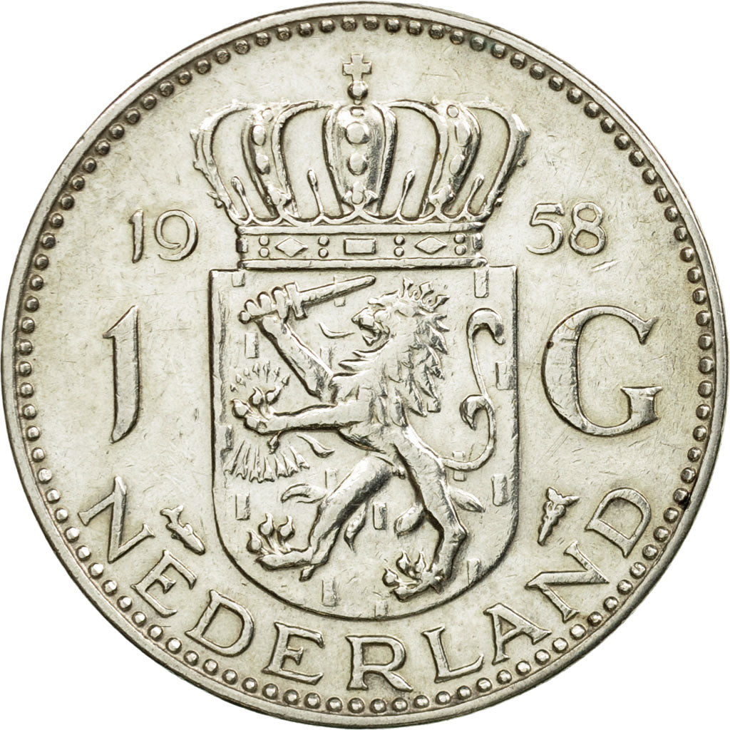 Coin, Netherlands, Juliana, Gulden, 1958, EF(40-45), Silver, KM:184