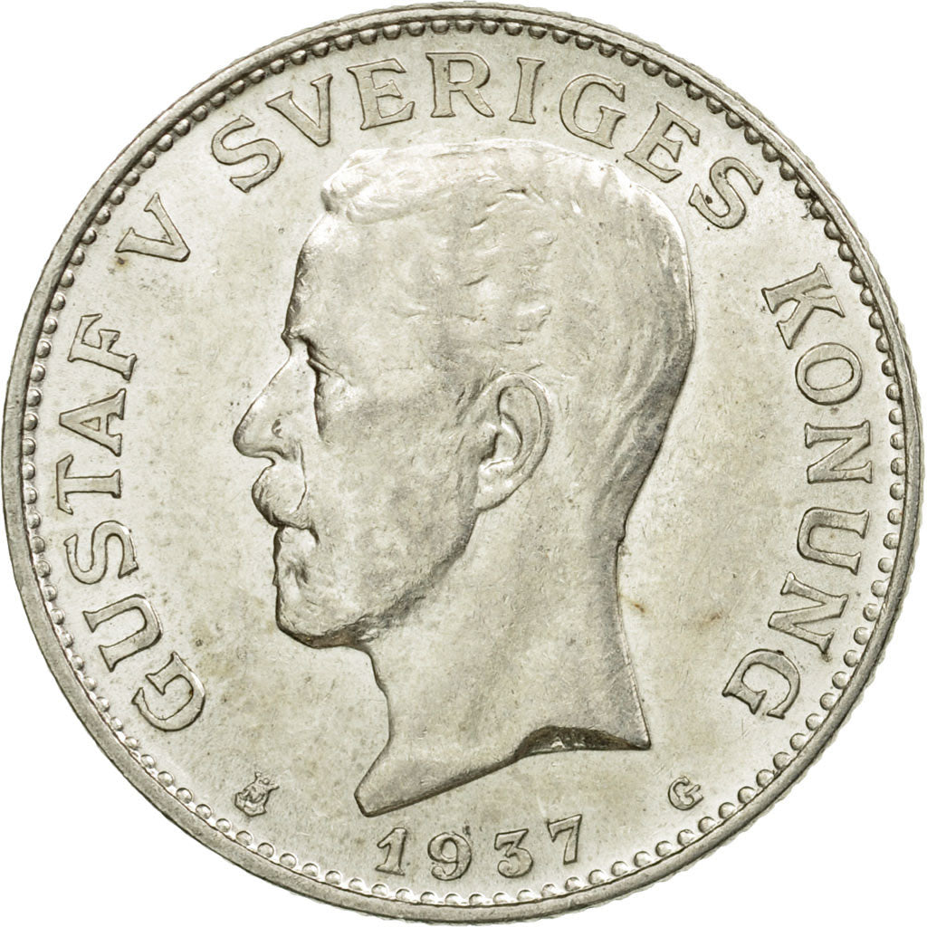 Coin, Sweden, Gustaf V, Krona, 1937, AU(55-58), Silver, KM:786.2
