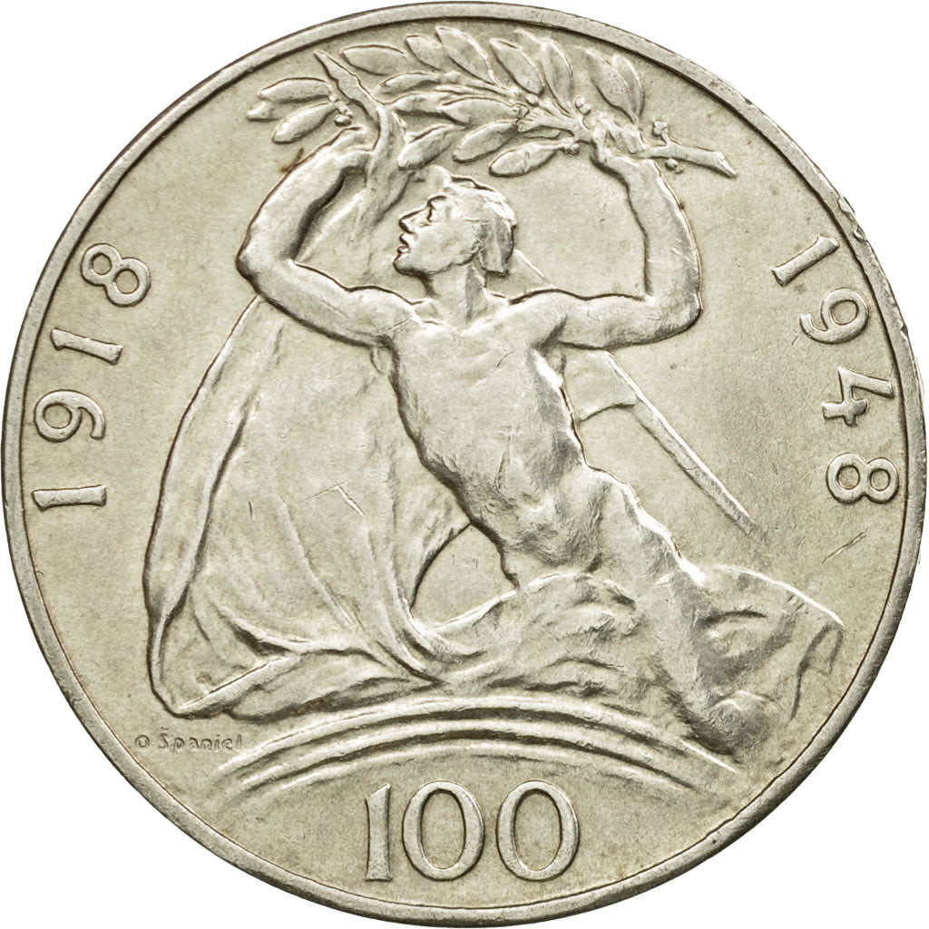 Coin, Czechoslovakia, 100 Korun, 1948, AU(55-58), Silver, KM:27
