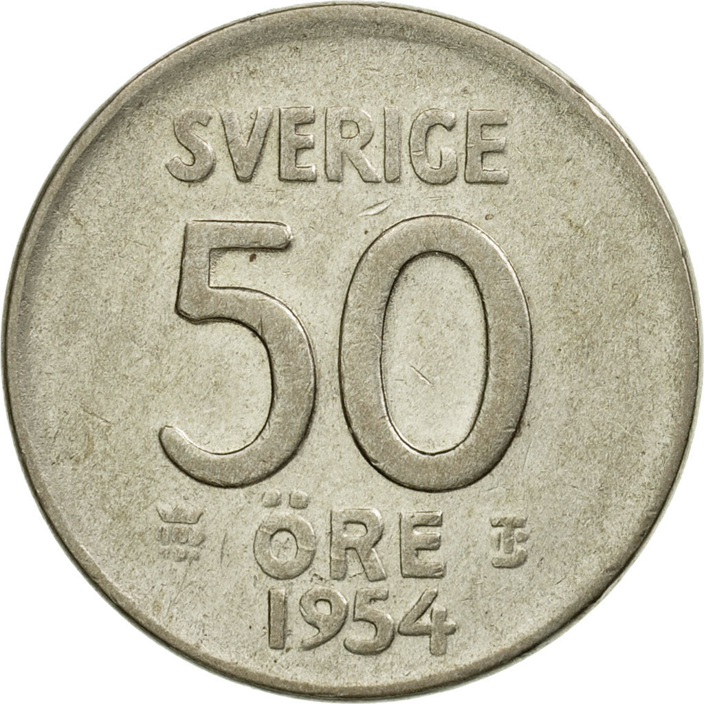 Coin, Sweden, Gustaf VI, 50 Öre, 1954, VF(30-35), Silver, KM:825