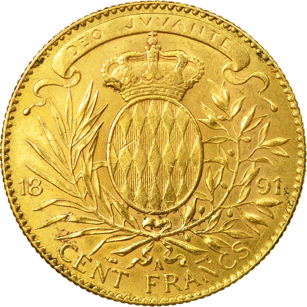 Coin, Monaco, Albert I, 100 Francs, Cent, 1891, Paris, AU(50-53), Gold, KM:105
