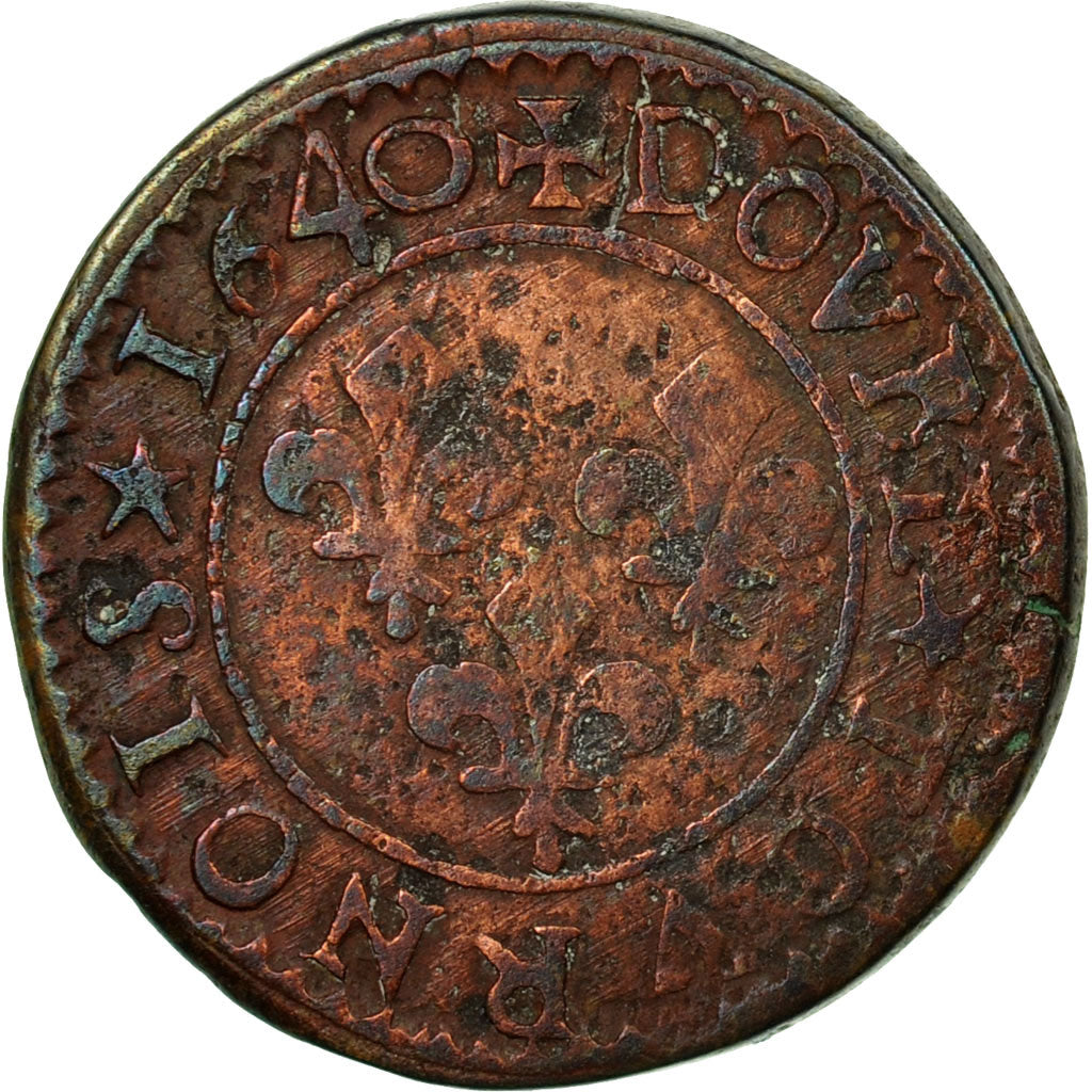 Moneta, Francia, Louis XIII, Double Tournois, 1640, La Rochelle, MB+, Rame