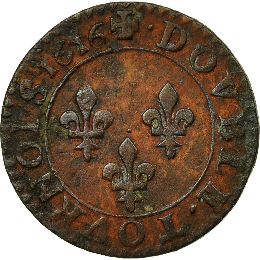 Coin, France, Louis XIII, Double Tournois, 1616, Amiens, VF(30-35), Copper