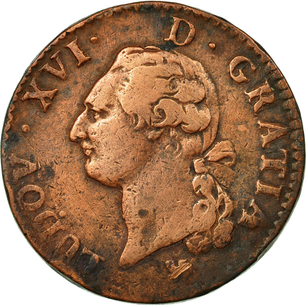 Coin, France, Louis XVI, Sol à l'Ecu, 1791, Paris, VF(20-25), Copper