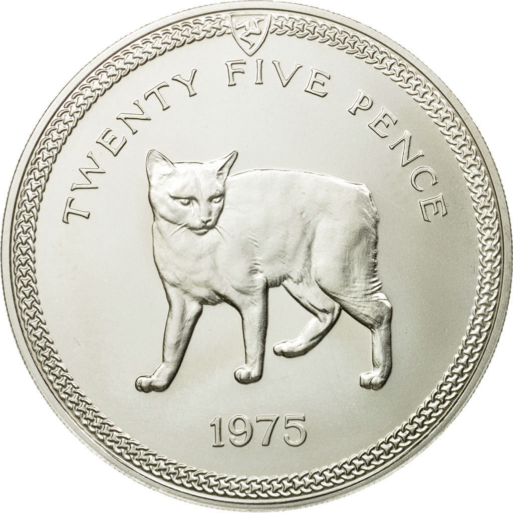 Coin, Isle of Man, Elizabeth II, 25 Pence, 1975, Pobjoy Mint, MS(64), Silver