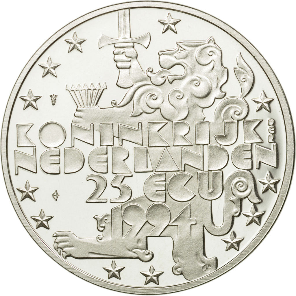 Coin, Netherlands, Beatrix, 25 Ecu, 1994, Utrecht, MS(65-70), Silver, KM:75