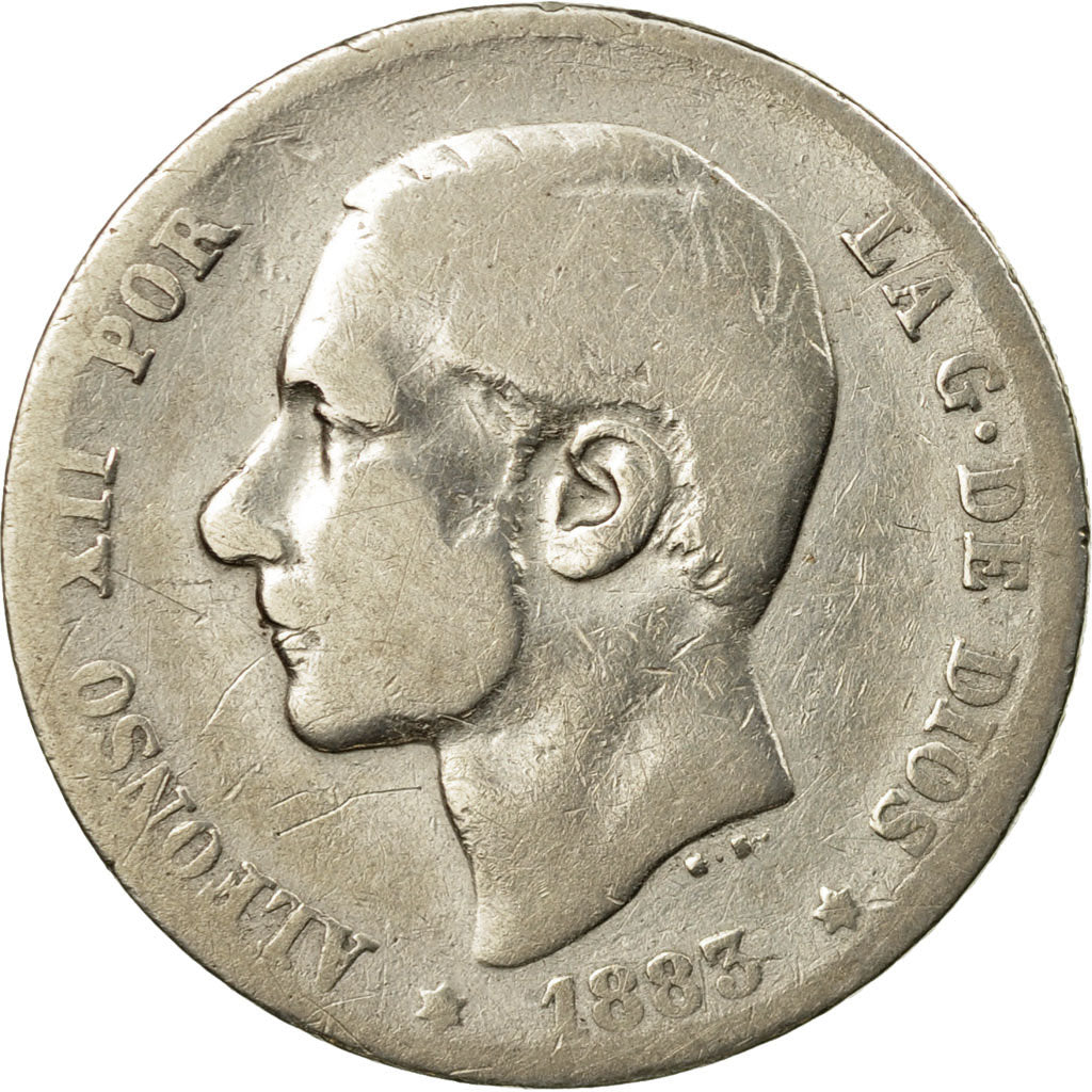 Moneda, España, Alfonso XII, Peseta, 1883, BC, Plata, KM:686