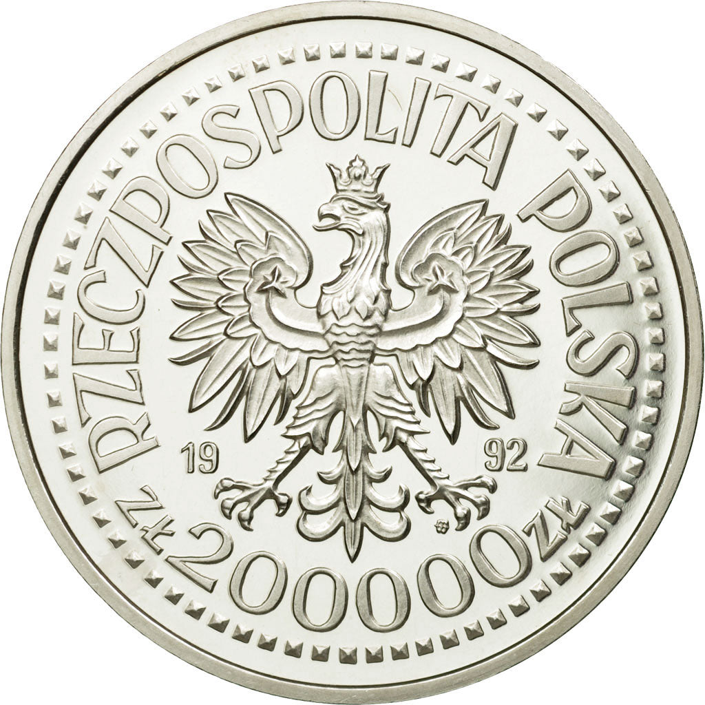 Coin, Poland, 200000 Zlotych, 1992, Warsaw, MS(65-70), Silver, KM:231