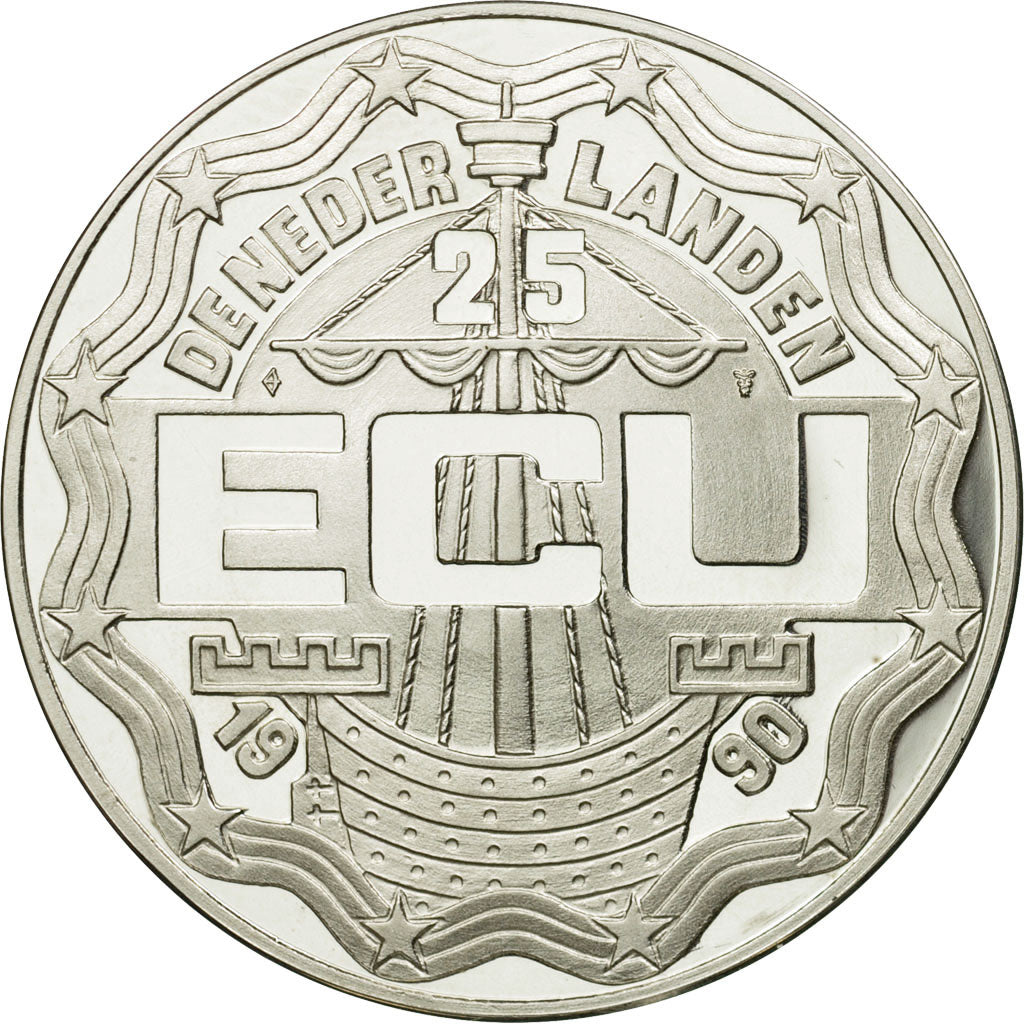 Coin, Netherlands, Beatrix, 25 Ecu, 1990, MS(65-70), Silver