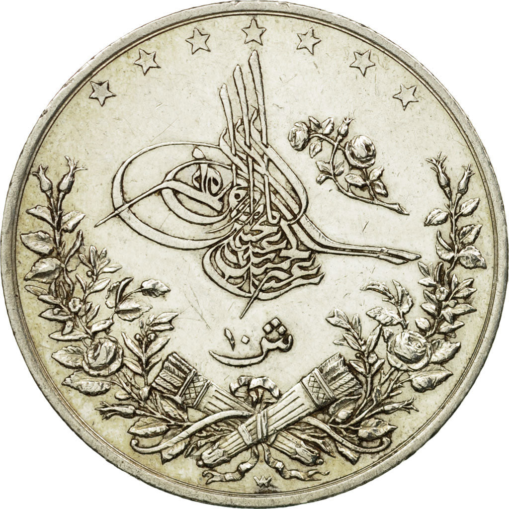 Coin, Egypt, Abdul Hamid II, 10 Qirsh, 1896 (AH 1293/22), Misr, AU(50-53)
