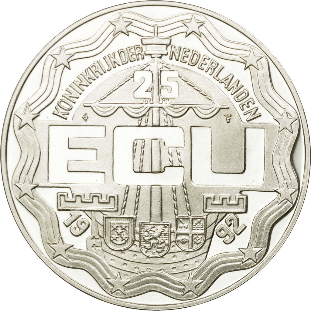 Coin, Netherlands, Beatrix, 25 Ecu, 1992, Utrecht, MS(65-70), Silver, KM:62.1