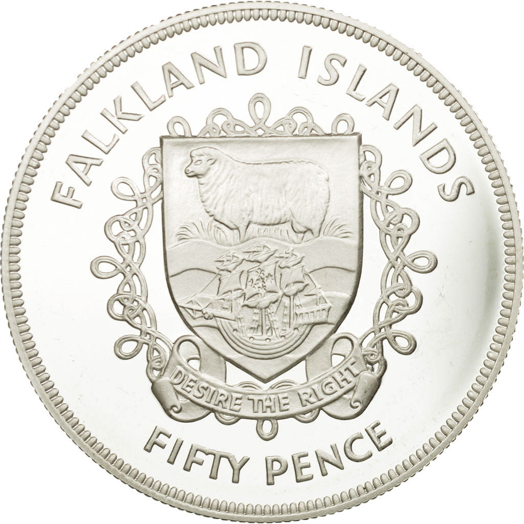 Coin, Falkland Islands, Elizabeth II, 50 Pence, 1977, MS(65-70), Silver, KM:10a
