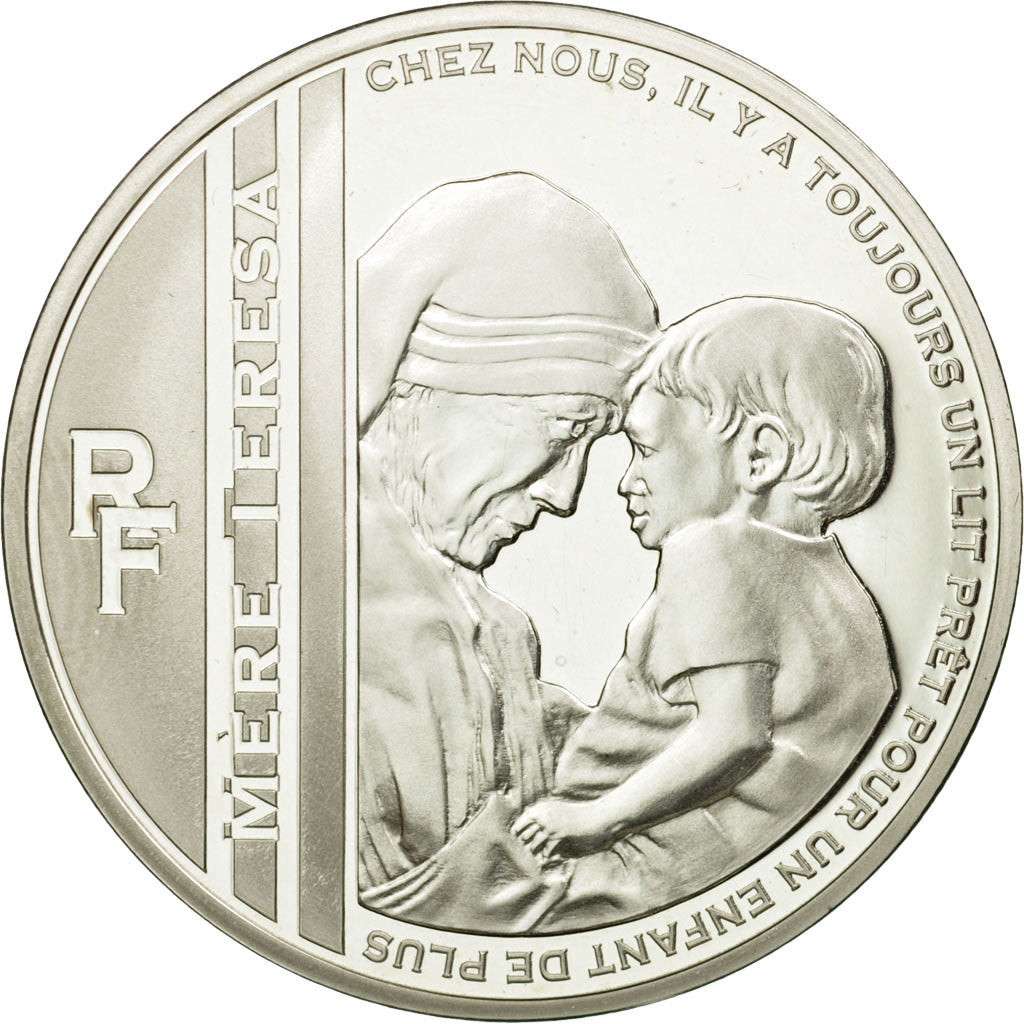 France, Mother Teresa, 10 Euro, 2010, MS(65-70), Silver, KM:1695