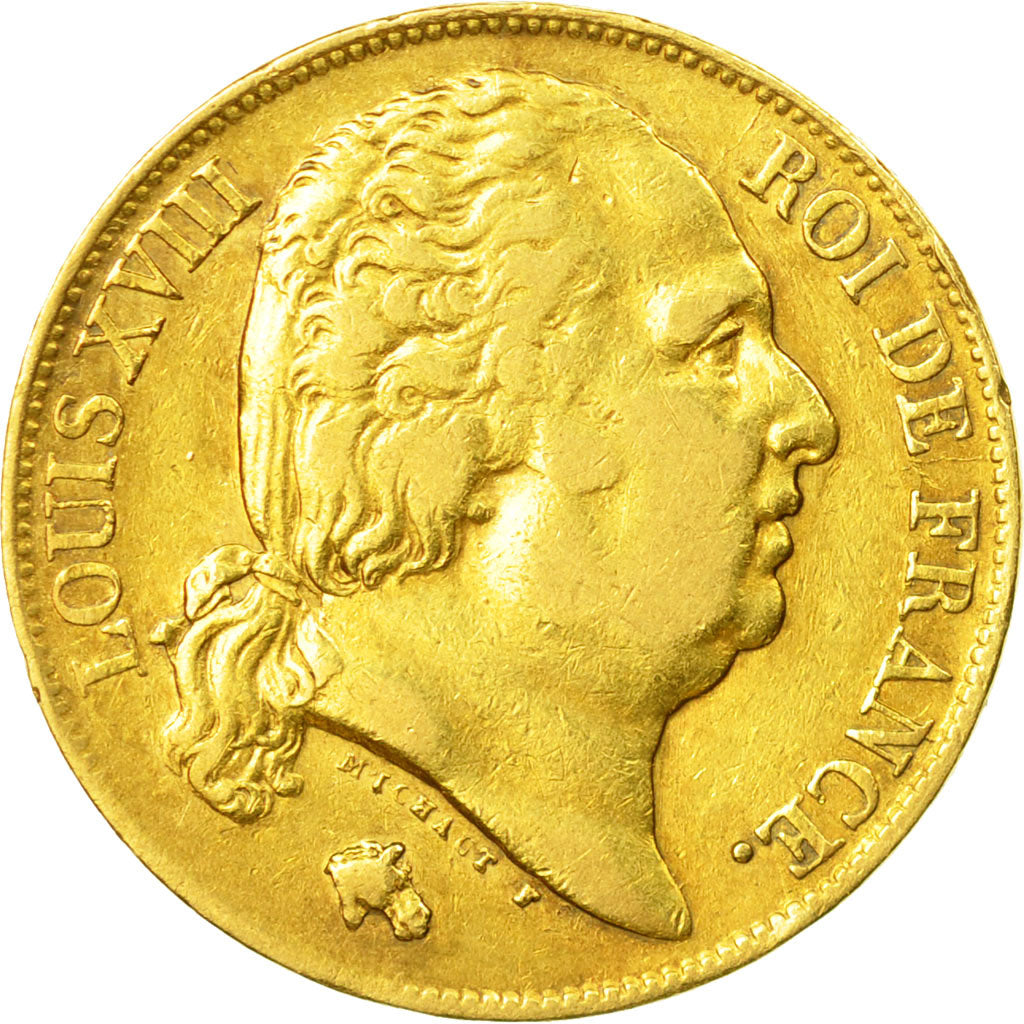 Moneda, Francia, Louis XVIII, 20 Francs, 1817, Paris, MBC, Oro, KM:712.1