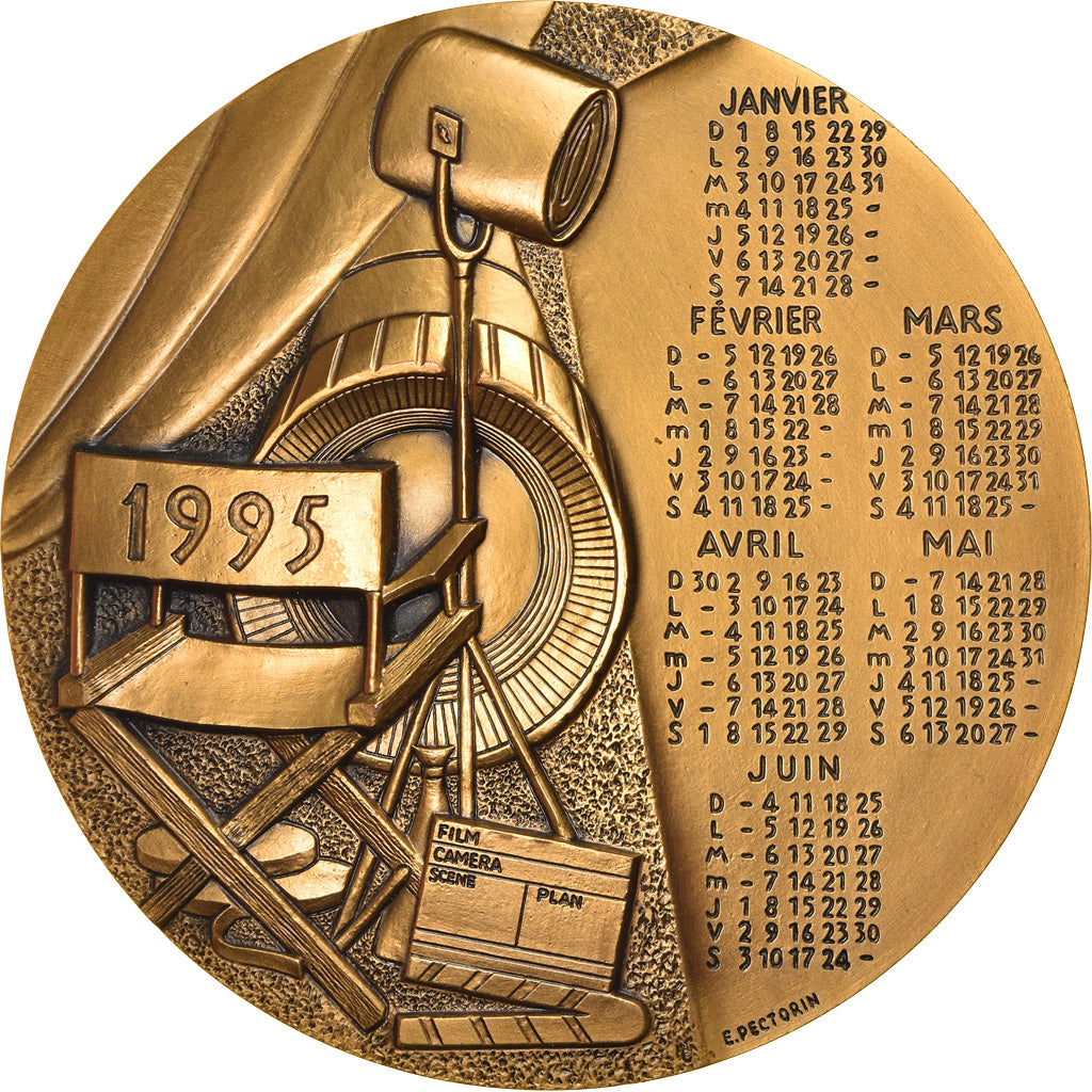France, Medal, Calendrier, Le Cinématographe, 1995, Pectorin, MS(63), Bronze