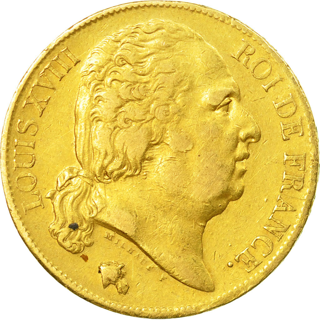 Coin, France, Louis XVIII, 20 Francs, 1820, Paris, EF(40-45), Gold, KM:712.1