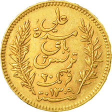 Coin, Tunisia, Ali Bey, 20 Francs, 1892, Paris, EF(40-45), Gold, KM:227