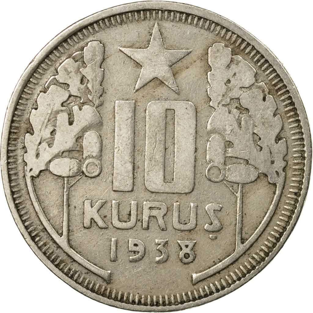 Coin, Turkey, 10 Kurus, 1938, EF(40-45), Copper-nickel, KM:863